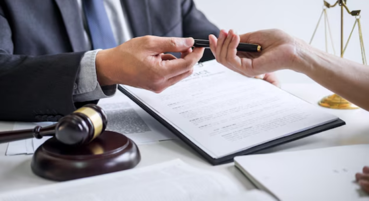 Hands exchanging documents and pen